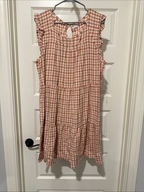 Women’s Orange and Cream Plaid Ruffle Tiered Dress